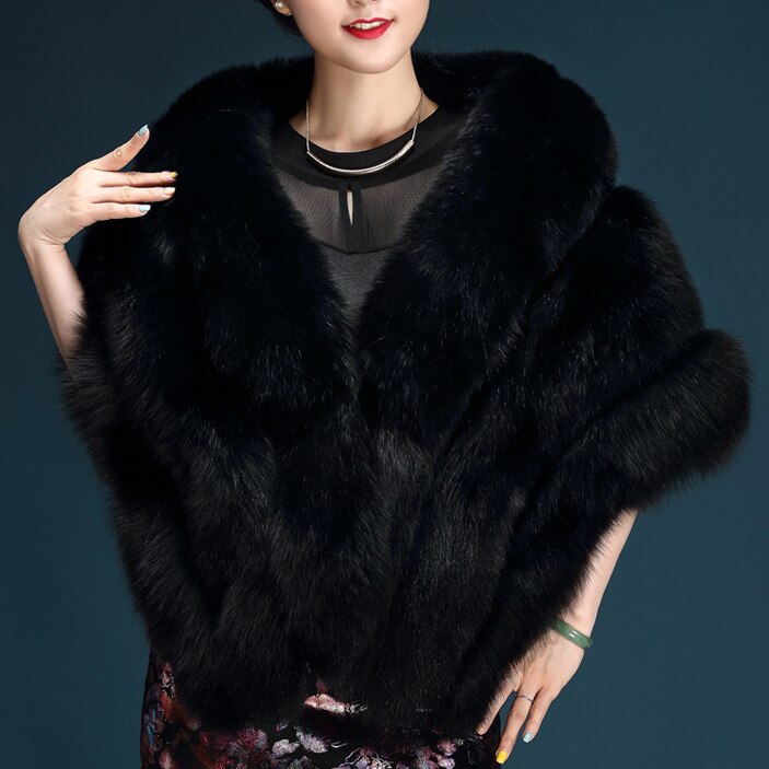 Veste en fausse fourrure blanche de luxe pour mariée, vêtement d&#39;extérieur boléro de mariage, Cape d&#39;hiver, robe chaude: Black