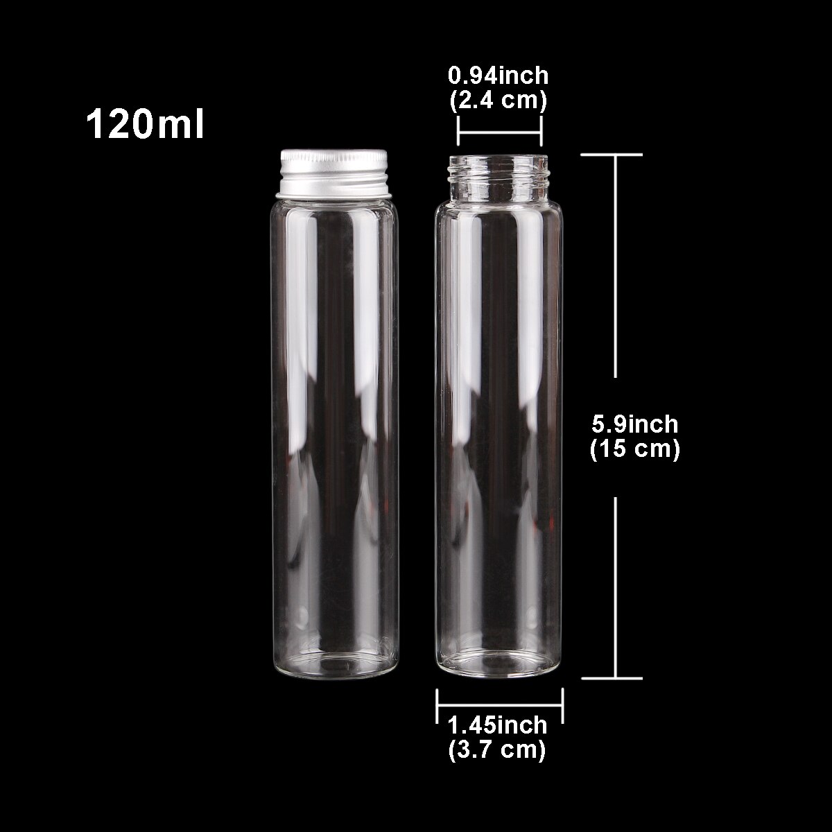 15pcs 20ml-150ml Glass Bottles with Aluminum Lids Diameter 37mm Candy Jars Pill Container 9 Sizes U-pick