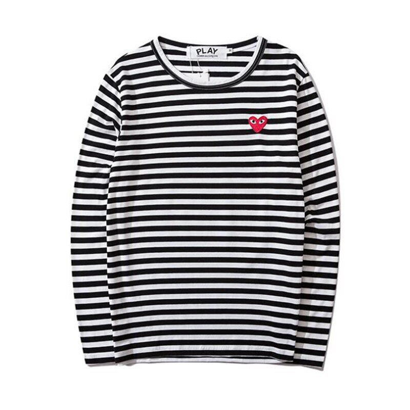 Spelen Mannen Vrouwen Gestreepte T-shirt Liefde Borduren Katoen Ronde Hals Lange Mouwen Rechte T-shirt Lente Zomer Paar T-shirt: Black / Xxxl