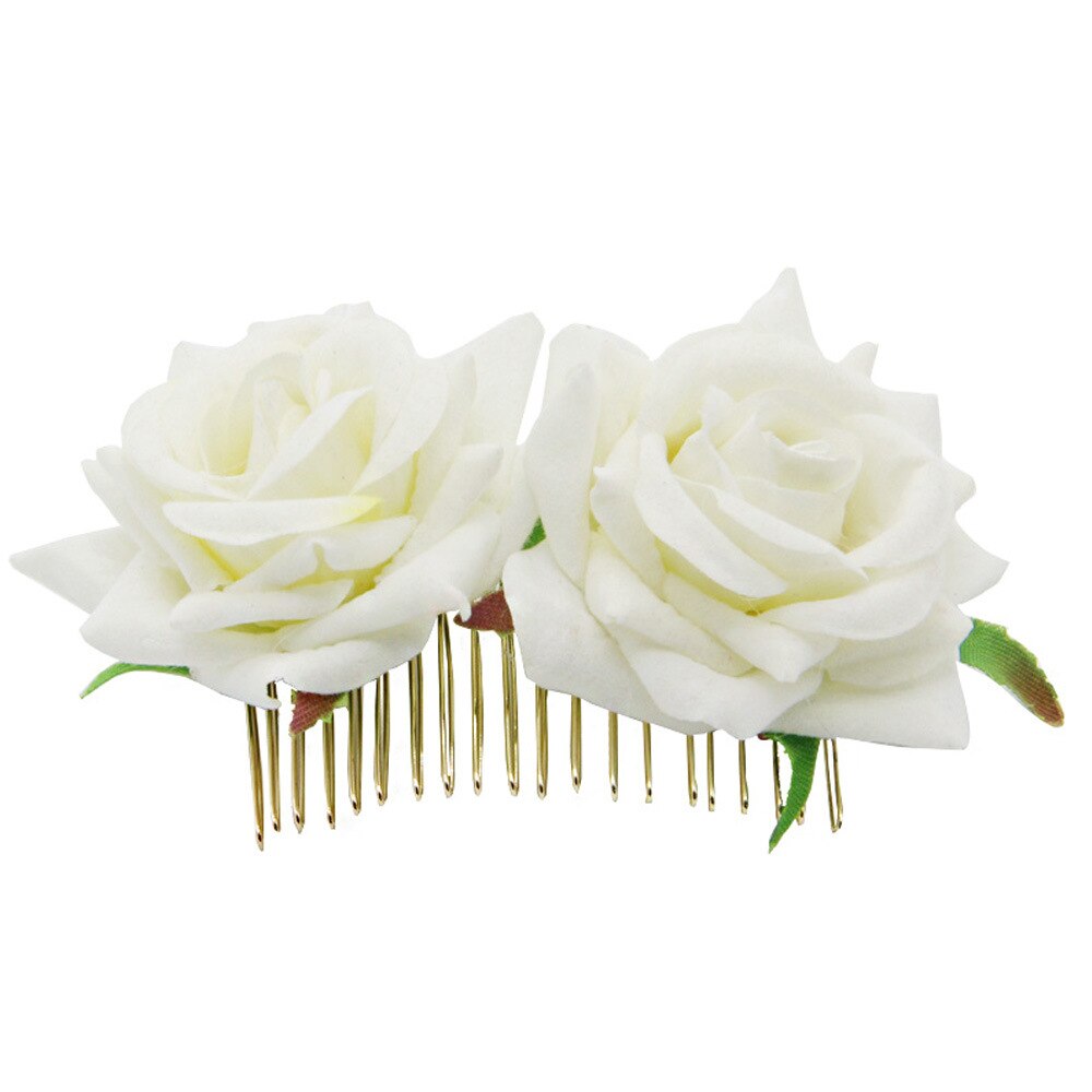 White/Red Rose Flower Hair Combs Wedding Bridal Jewelry Women Prom Headpiece Charm Hair Accessories Hair Pins Clips: white