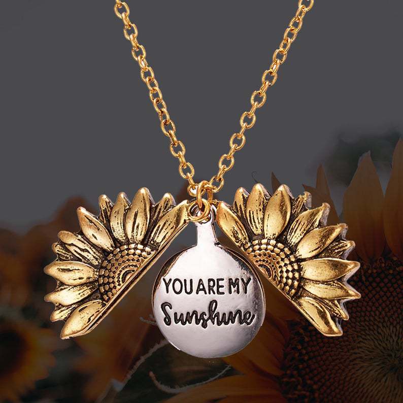 Rose Gold Silver Color Long Chain Sun Flower Female Pendant Necklace Jewelry You Are My Sunshine Sunflower Necklaces For Women