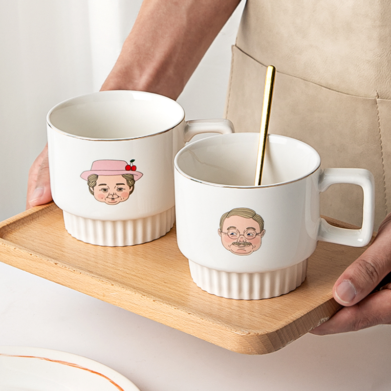 Creatieve Paar Keramische Mok Koffie Gedrukt Opa/Oma Melk Thee Cup Home Office Ontbijt Drinkware Valentijnsdag