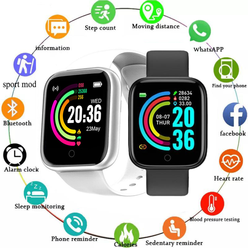 Y68 Slimme Horloges Mannen Vrouwen Smartwatch Hartslag Fitness Tracking Real-Time Bloeddruk Bluetooth Horloge Voor Iphone xiaomi