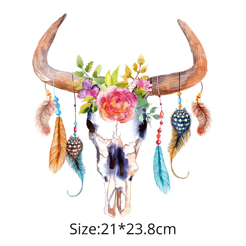 Inew Ndian Stijl Bull Skull Patch Decoratieve Diy Denim Sticker Voor Meisjes Zakken Wasbaar Versmachten Warmteoverdracht Sticker Voor T-shirts