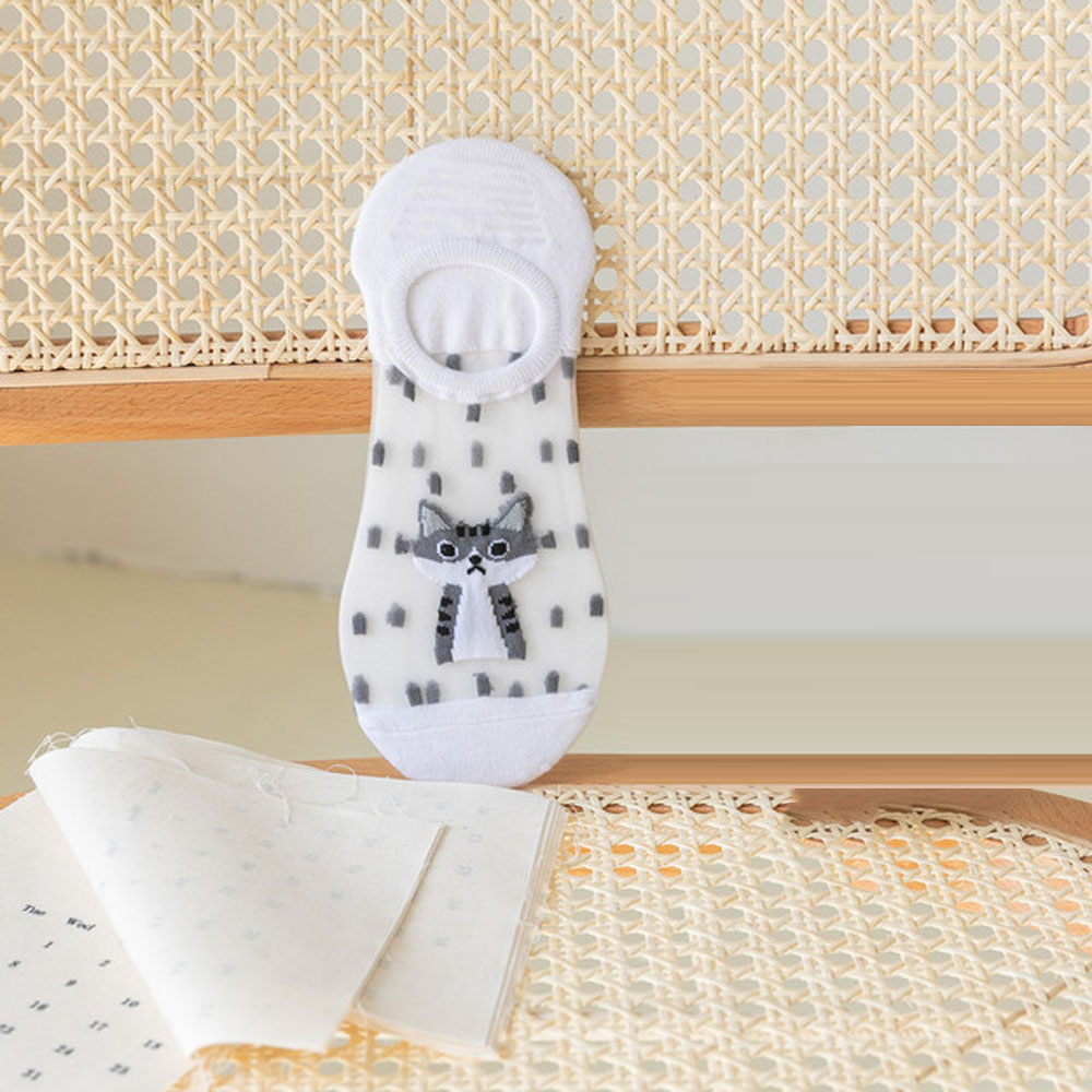 1 Pair Cotton Socks Crystal Soft Breathable Stealth Dot Decor Boat Socks For Women Female: white