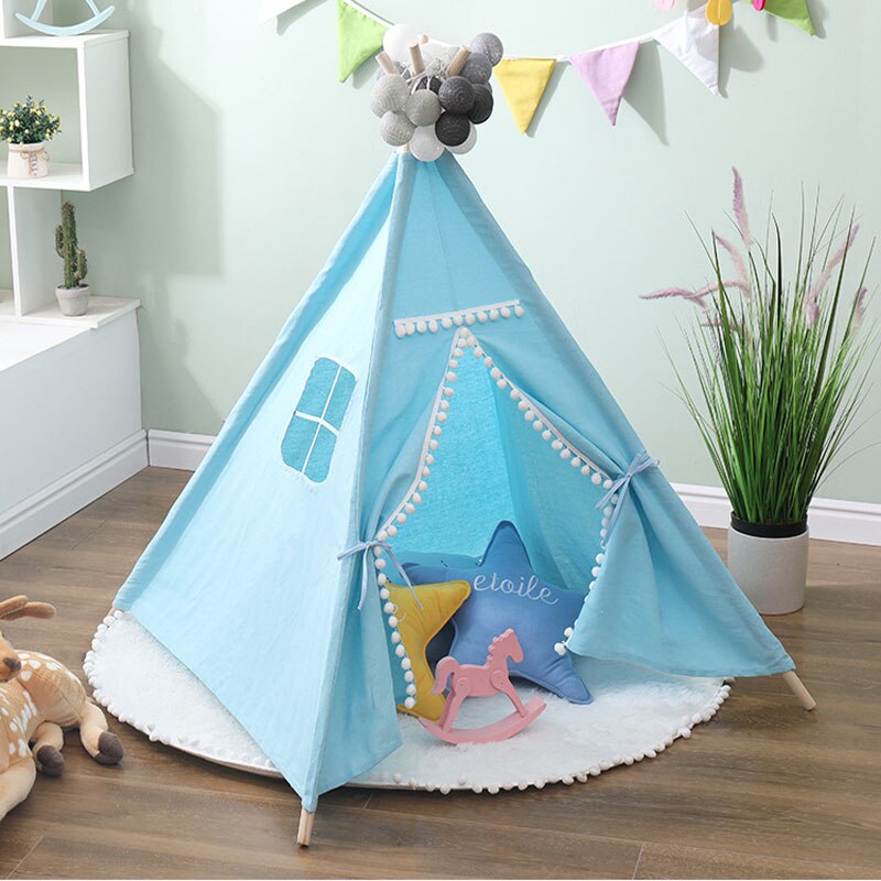 1.3M Portable Children&#39;s Tent Tipi Indian Tents for Kids Large Baby Playhouse Outdoor Camping House Child Teepee Castle Carpet