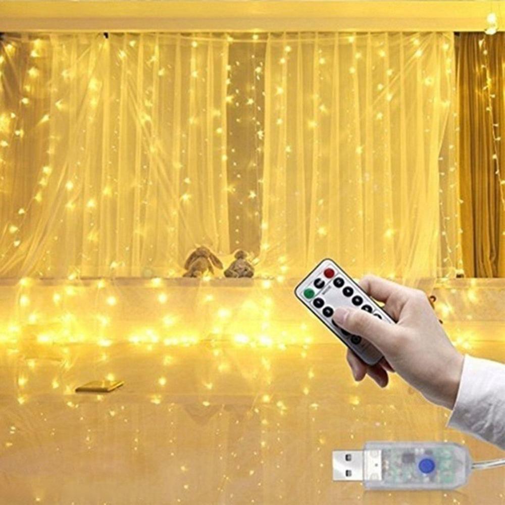 LED Curtain Light USB Remote Control 3x3 Meters 300 Bulbs Fairy Tale Wedding Party Garden Christmas Decoration Lights: warm