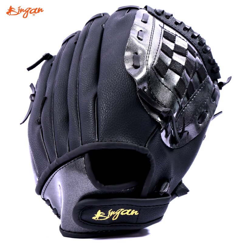 Right Men Baseball Batting Gloves Kids Leather Baseball Glove Softball Batting Youth Adult Guante Beisbol Outdoor Sports BJ50ST: Black