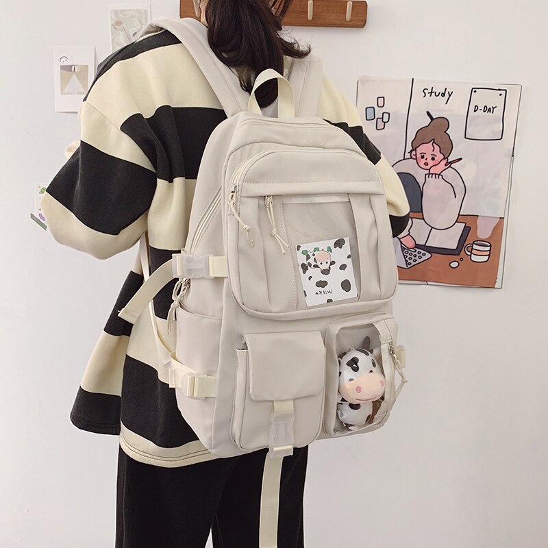 DIFA-mochila impermeable de nailon para mujer, bolso de viaje multibolsillos para mujer, mochila escolar para ordenador portátil de bolsillo transparente