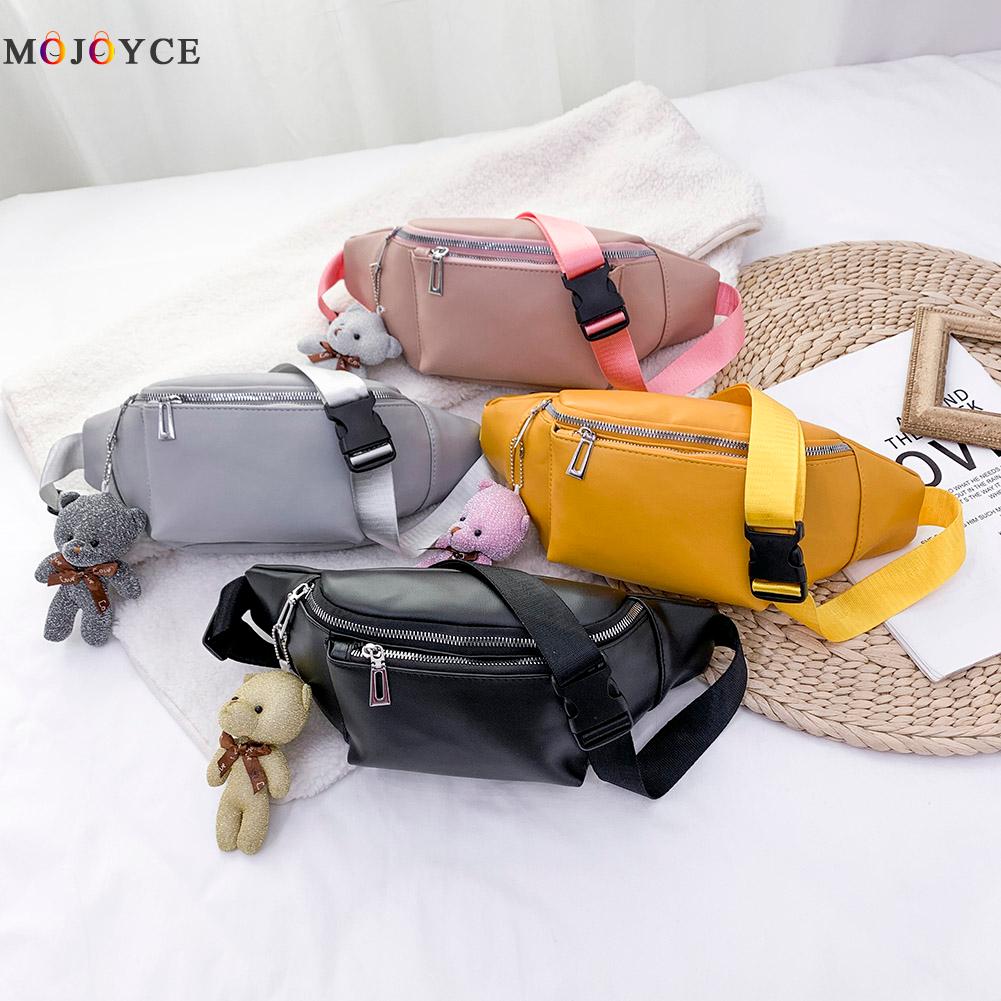 Bolsas de cintura feminina fanny pu couro urso pingente sólido pacote de ombro no peito