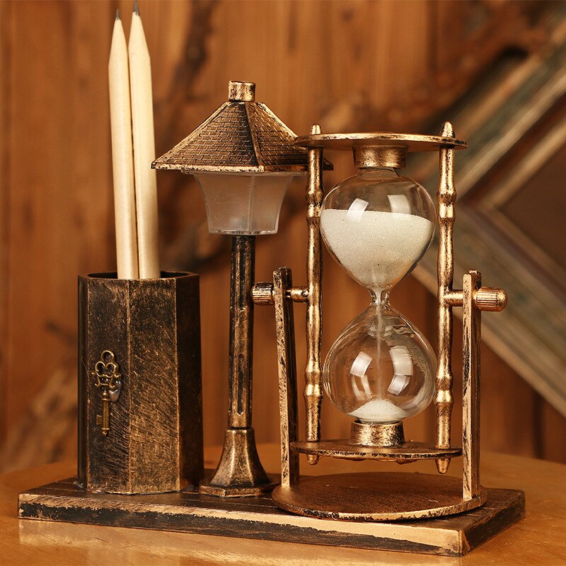 Sandglas ornamen antik kviksand gade lampe pen holder studerende hvid timeglas dobbelt farve natlys