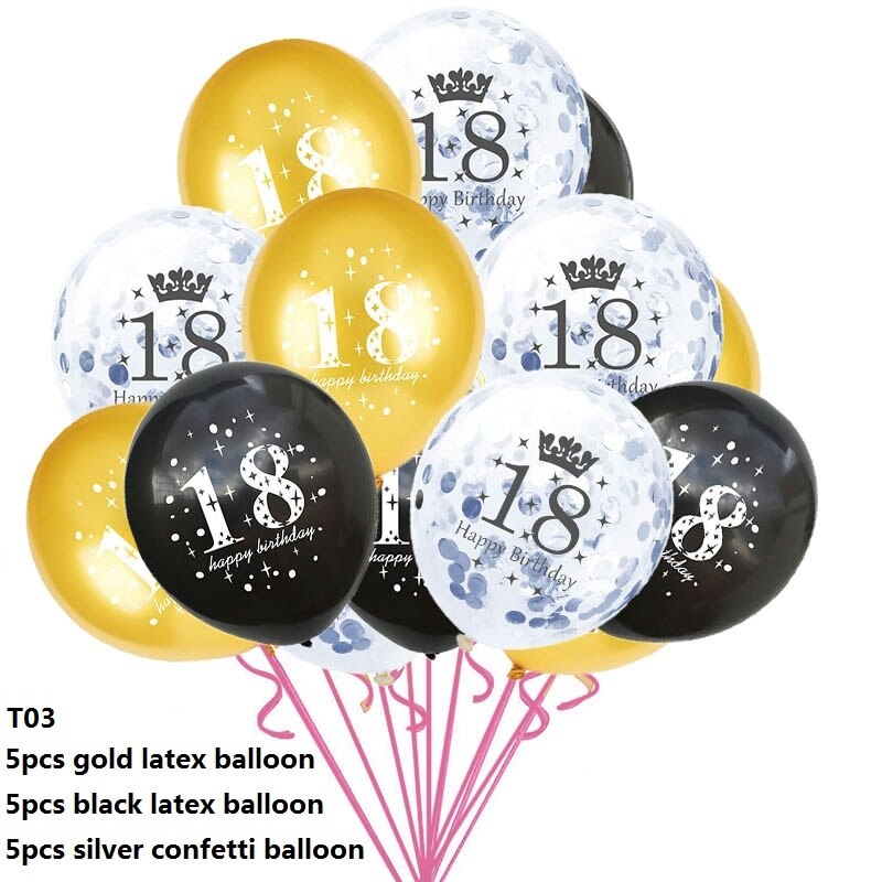 15pcs/set 18th Happy Birthday Balloon Decor Gold Silver Confetti Latex Balloons for 18 Year Old Birthday Celebrate Decoration: CF347-T03
