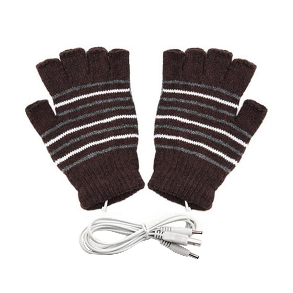 Vinter stickade handskar usb uppvärmda halvfinger handskar tvättbara fingerfria