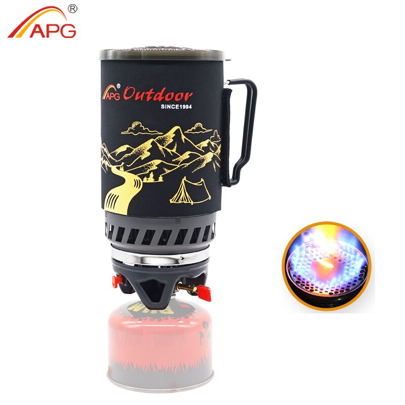 Apg Draagbare 1400Ml Koken Systeem Outdoor Wandelen Camping Kachel Warmtewisselaar Pot Propaan Gas Branders