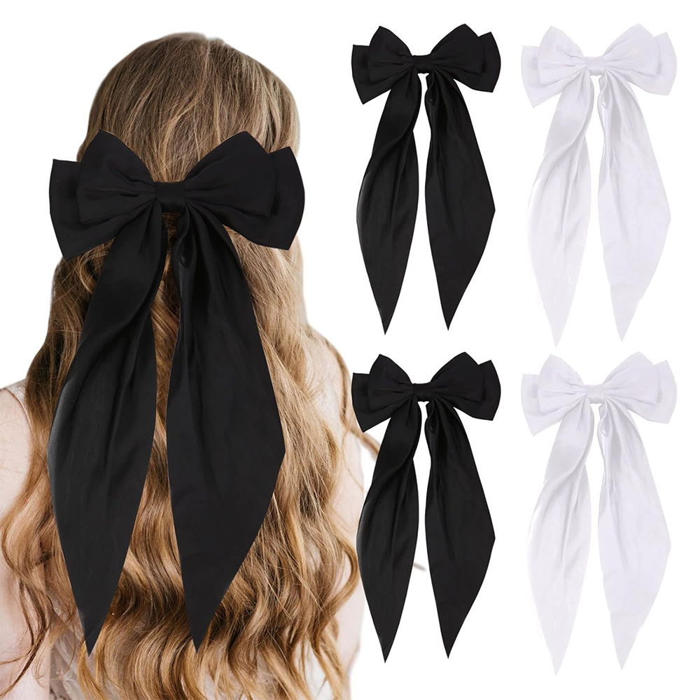Lazos para el pelo para niña, cintas de color rosa/Negro/Blanco, accesorios para el cabello, Clip de Primavera de satén sólido Simple, pasador para el cabello para mujer: Oro