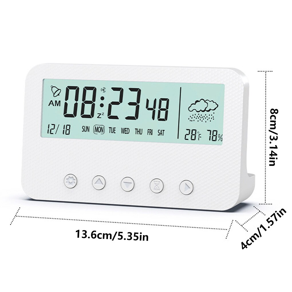 Living Room Desktop Digital Alarm Clock Plastic Countdown Timer Calendar Temperature Humidity Meter Low Noise Home Supplies: White backlit