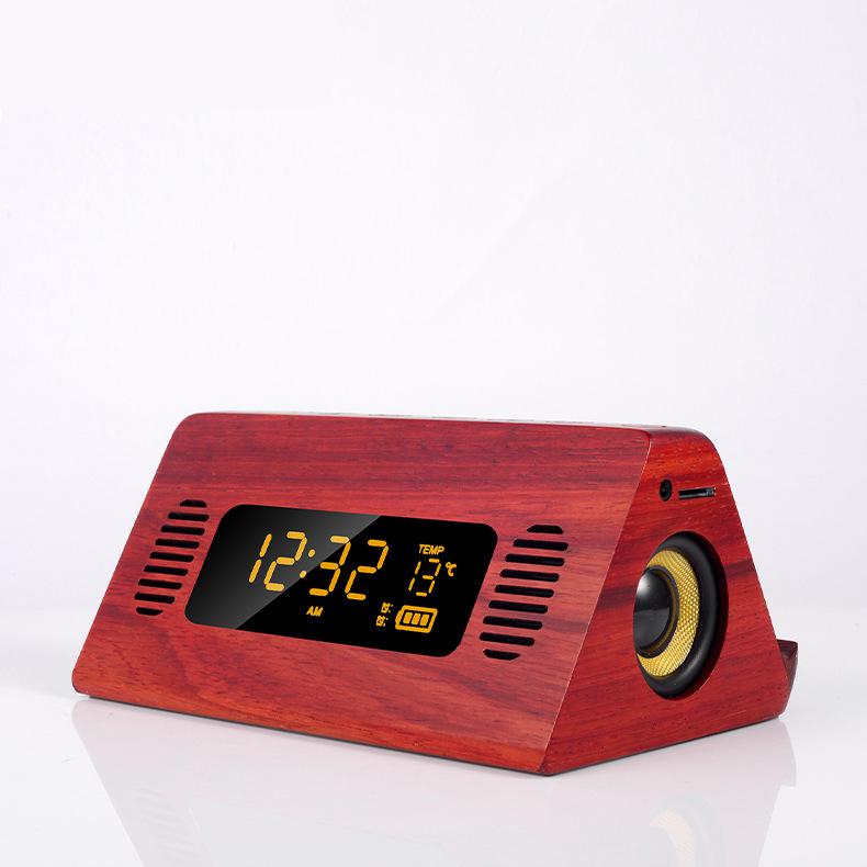 Alarm Clock Bluetooth Speaker FM Radio Digital Temperature Touch Screen Retro Snooze Table Clocks Phone Charging Voice Broadcast: red