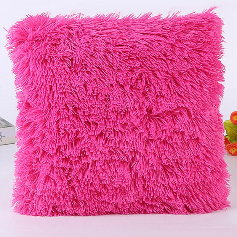 Pluizige Zachte Pluche Vierkante Decoratieve Kussensloop Kamer Sofa Taille Gooi Kussenhoes: Roze