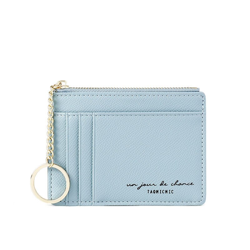 Newest Solid Credit Card Holders Trendy Small Brown And Black Zipper Wallet Mini Coin Purse Keychain Ladies Card Holder: Sky Blue