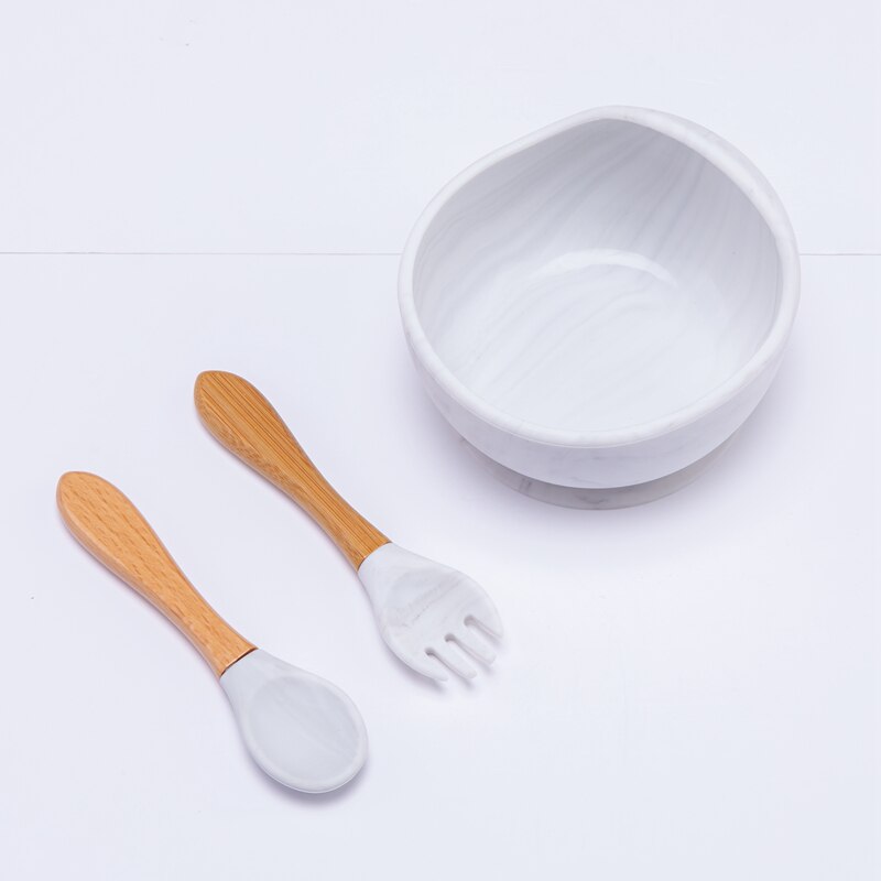 Baby Silicone Bowl Fork Spoon Straw Cup Set Silicone Bowl &amp; Spoon Learning Dishes Tableware Suction Bowl BPA Free Baby Product: 3PCS grey