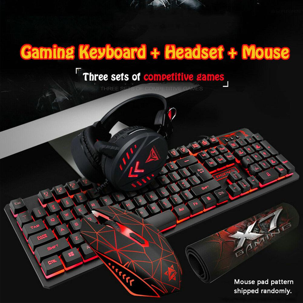 4Pcs Pad USB Computer Waterproof Gaming Mouse Headset Home Illuminated Wired Backlight Desktop Ergonomic Keyboard Set