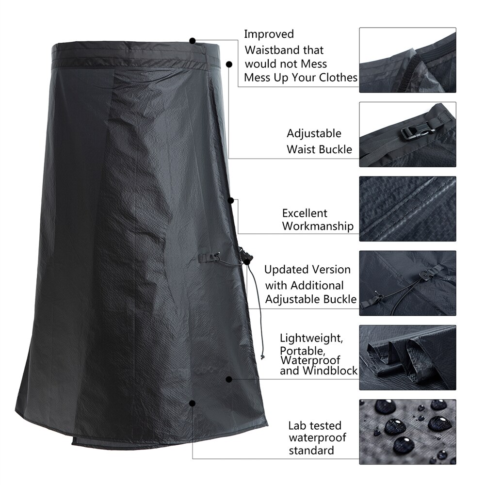 Hiking Rain Kilt Waterproof Rain Skirt Camping Raincoat Poncho Picnic Blanket Coated Silicone Nylon Lightweight for Men Women