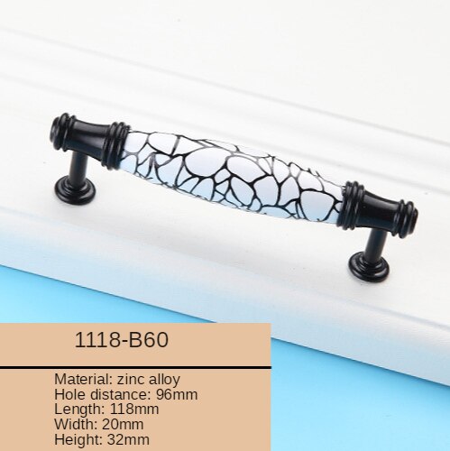 Black/White Ceramic Furniture Handle American Style Simple Kitchen Cabinet Handle Wardrobe Round Drawer Knob: 1118-B60-96