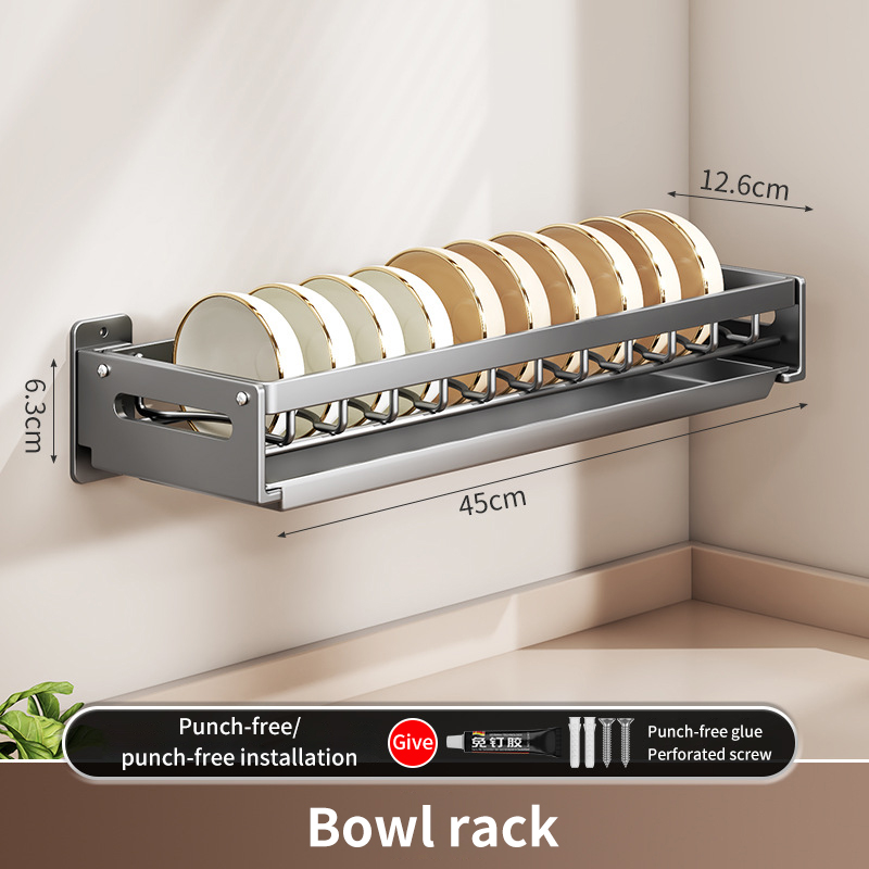 Kitchen Bowl Plate Drying Storage Shelf Wall Mounted Dish Drainer Rack Multifunction Chopsticks Spoon Tableware Dish Holder: Light Grey