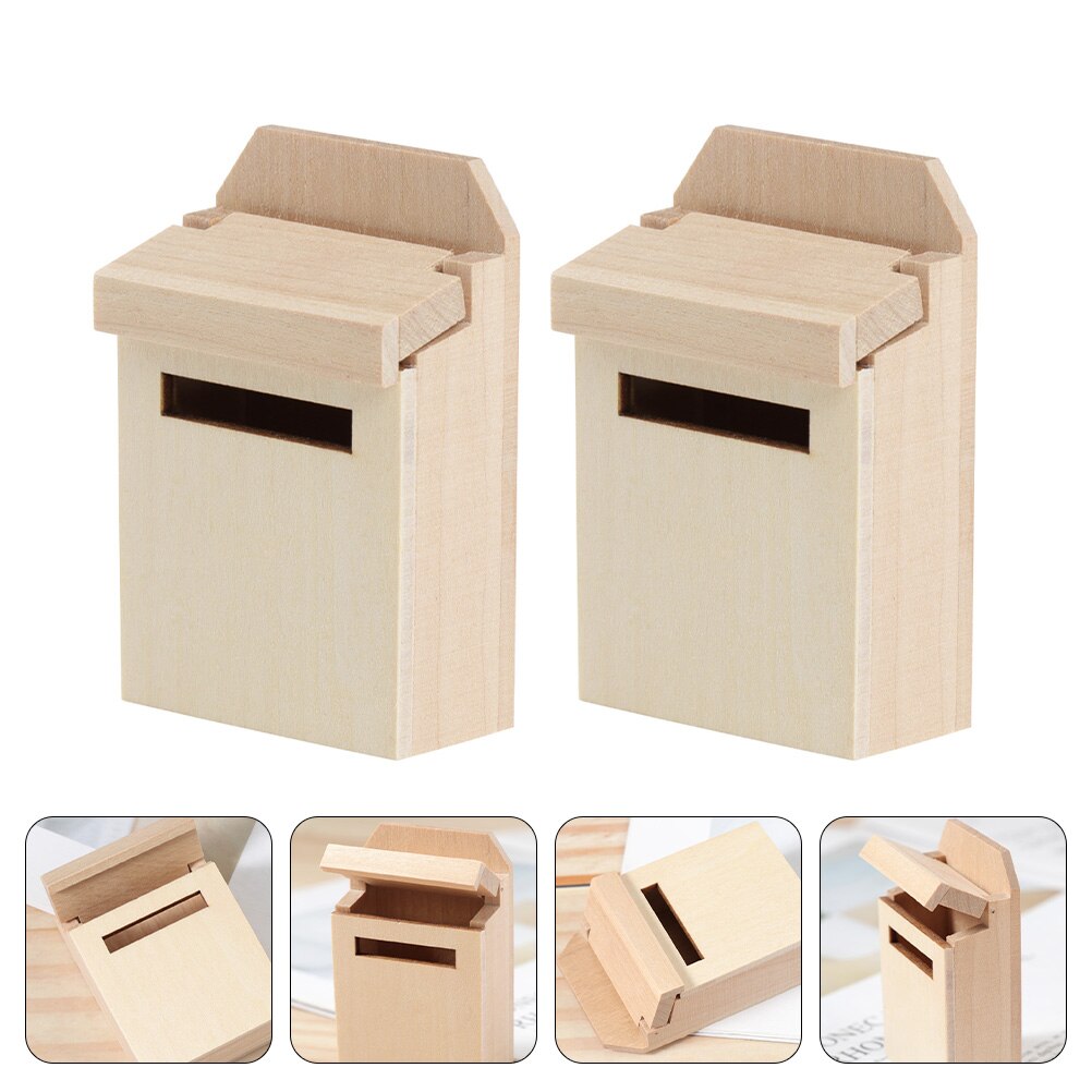 2 Stuks Mini Huis Brief Box Mini Houten Mailbox Delicate Mini Huis Meubels