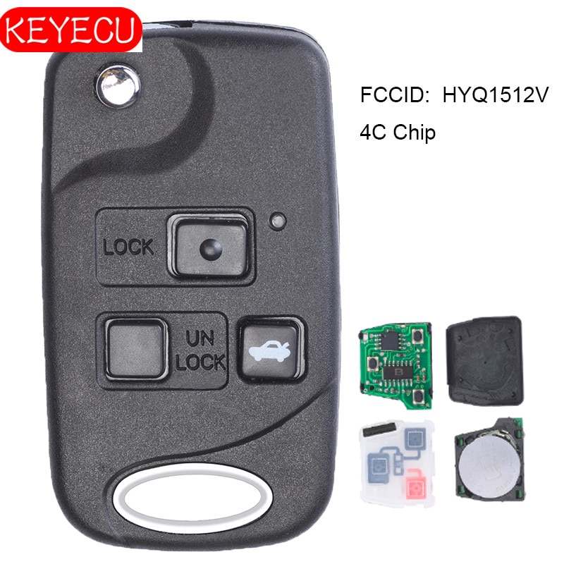 Keyecu flip modify remote key fob for lexus  es300 gs300 is300 1998 1999 2000 2001 2002 2003 2004 2005 fcc: hyq 1512v - 4c