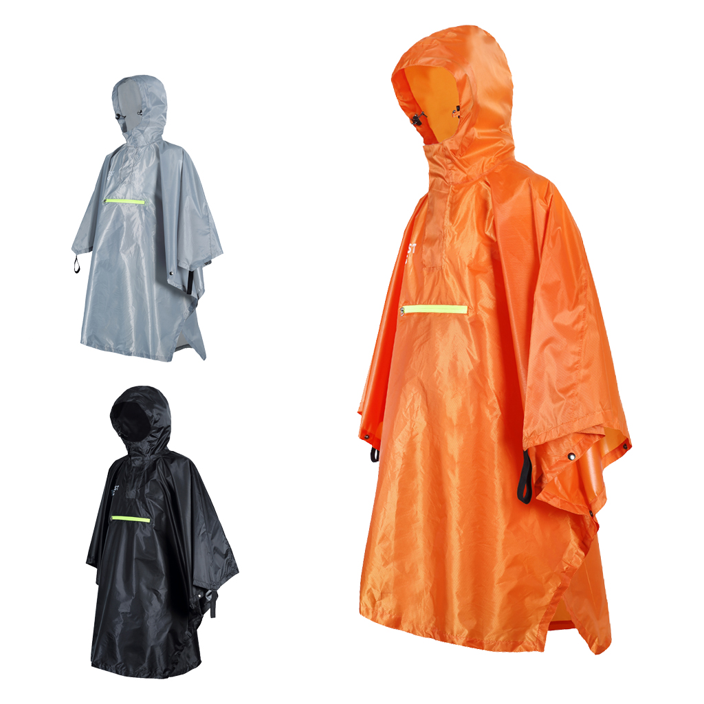 Nødsituation letvægts poncho udendørs regntæt cape poncho frakke camping reflekterende strimmel regnfrakke med hætte – Grandado