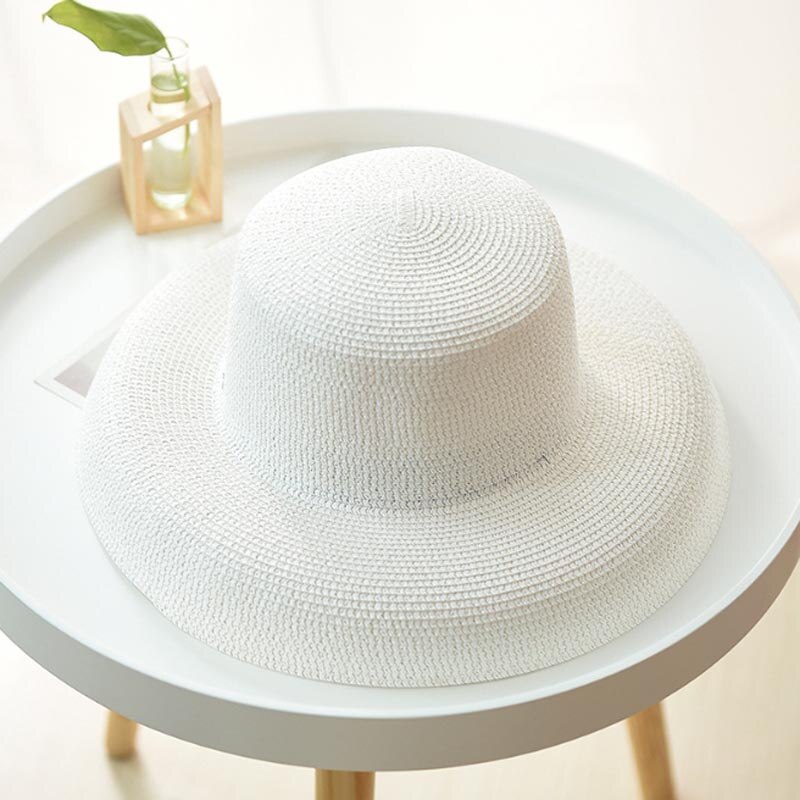 Zonnehoed stro hoed vrouwen hoeden wit zwart stro hoeden brede rand platte top casual strand reizen mannen vrouwen zon hoeden-wit_56-58cm