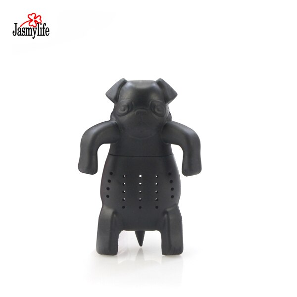 Djur söt tesil rolig tekanna återanvändbar sil med bricka teboll örtkryddfilter teverktyg: Svart hund