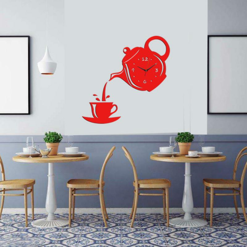 DIY 3D Wall Clock Acrylic Coffee Cup Teapot Decorative Kitchen Wall Clocks Living Room Dining Room Home Decor Clock