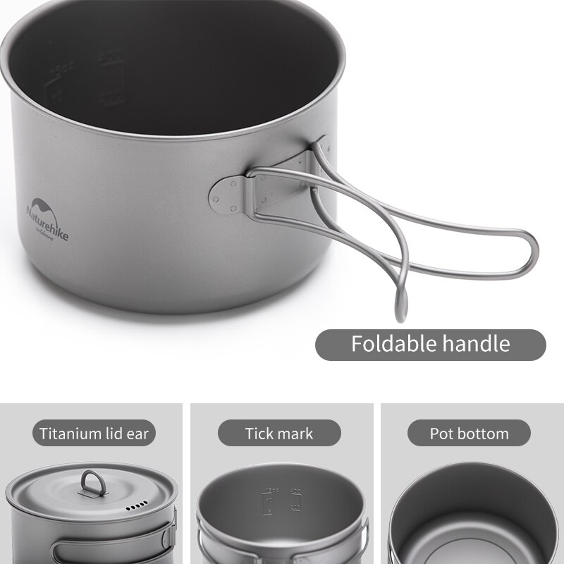 Naturehike udendørs køkkengrej titanium gryde pande ultralet camping 83-116g pande 0.8-1.3l gryder rejse picnic service udstyr