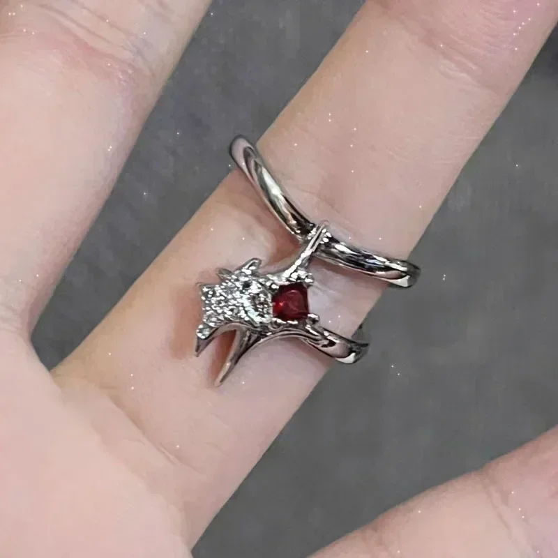 Uregelmæssig rød krystalglas hjerte æstetiske ring... – Vicedeal