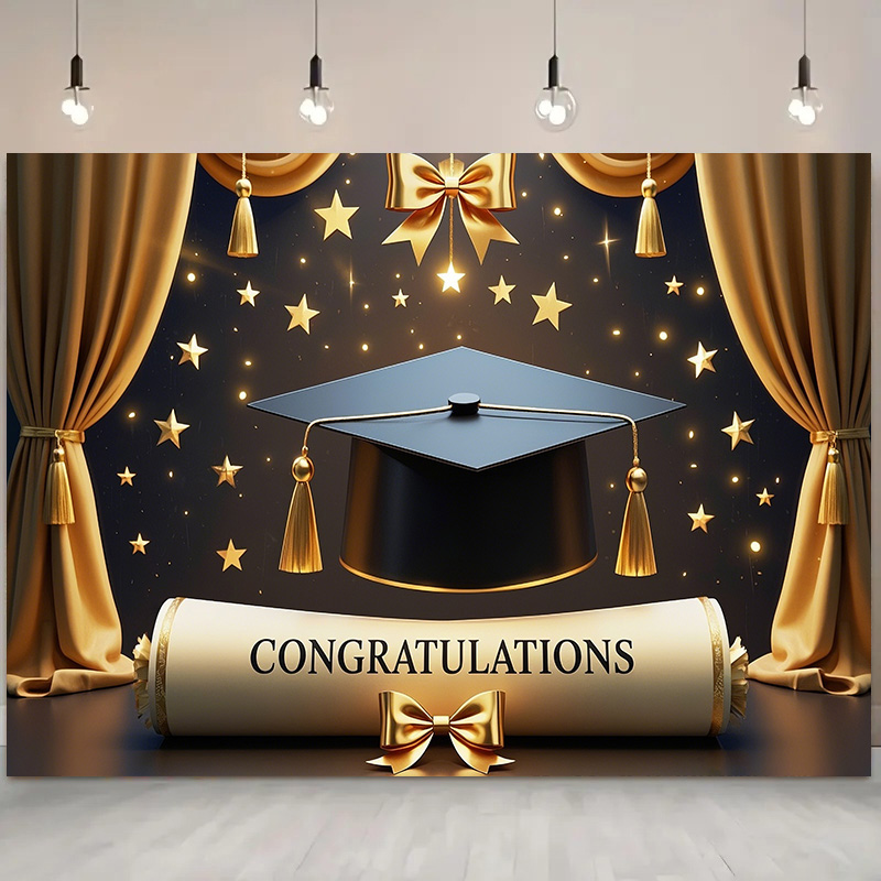 Photography Background for Graduation Ceremony, School Events Bachelor Hat Polyester Congratulation Graduation for Home Wall: M / light yellow