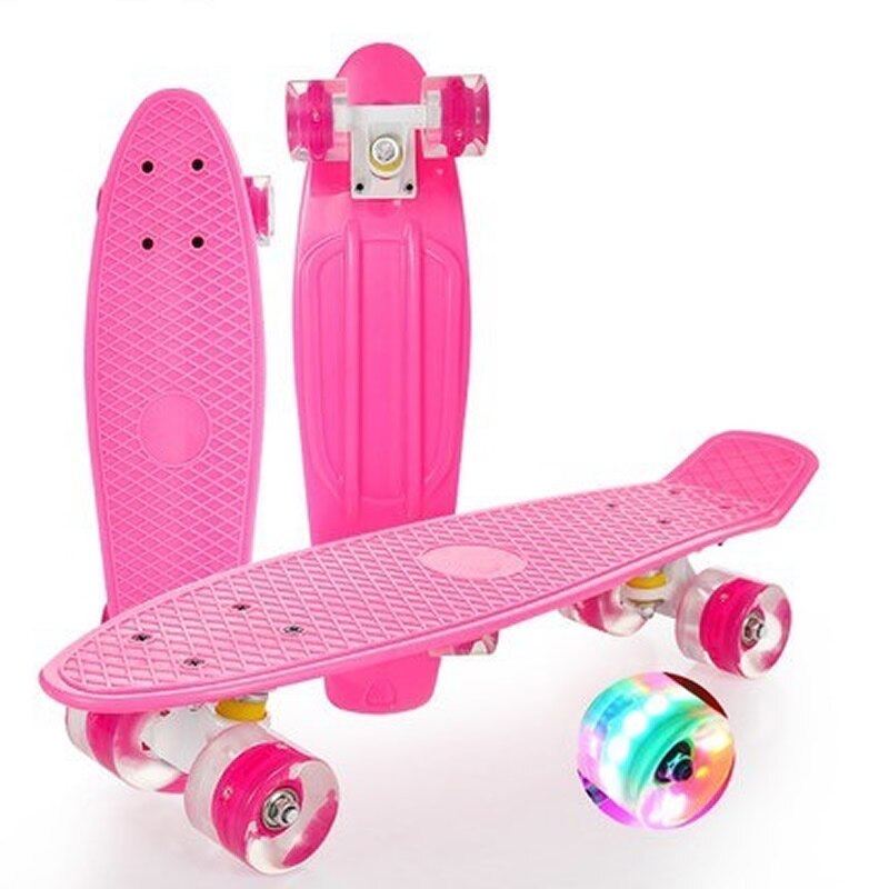 22inch Skateboard Fish Board Mini Cruiser Children Scooter Longboard Skate Boards Adults Candy Penny Board Wheel Truck Bearings: Pink Flash wheel