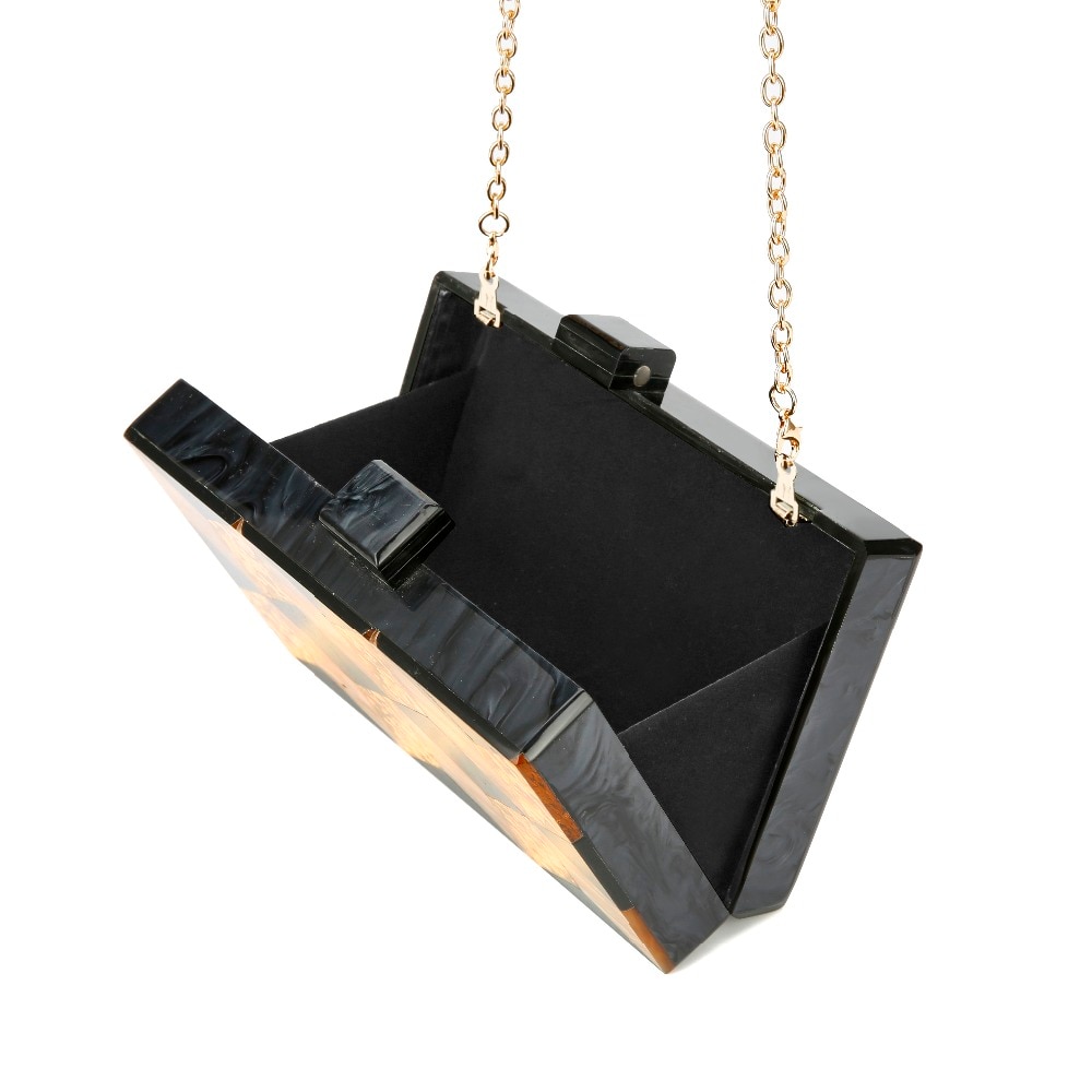 Naken guld glitter svart pärl randig geometrisk akryl clutch kvinnor axel messenger kväll sommar strand klaff akryl väska