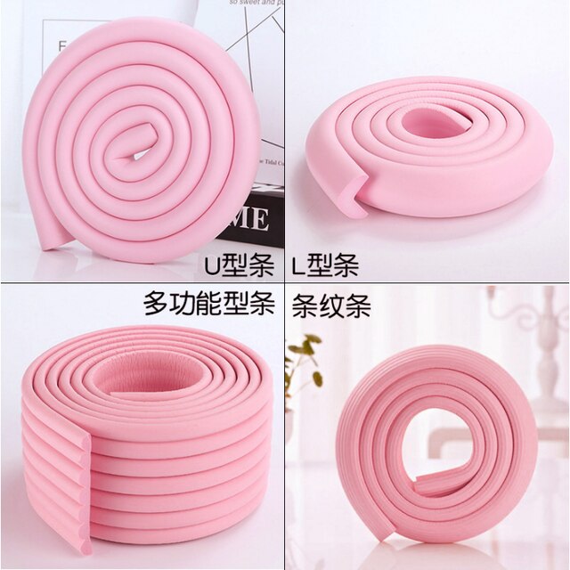 2 M Kind Veiligheid Tafel Hoek Protector Soft Foam Bumper Kid Kussen Pad Crash Bar Strip Baby Meubels Hoeken Hoek bescherming: Roze / L type