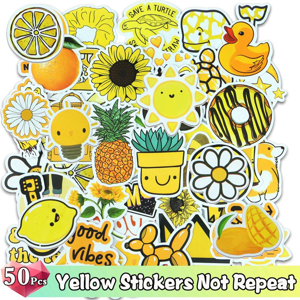 52/50 Pcs/Lot Color Stickers Graffiti Cartoon Animal Super Hero Sticker for Water Bottle Luggage Notebook Skateboard Kids Toy: Yellow Stickers