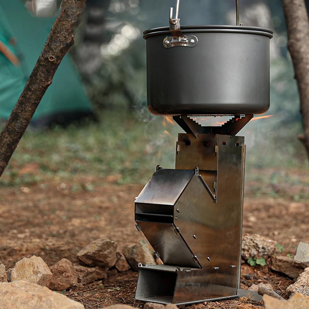 Controllable Firepower Stainless Steel Rocket Stove Outdoor Camping Folding Wood Stove Foldable Wood Burning Backpacking Outdoor