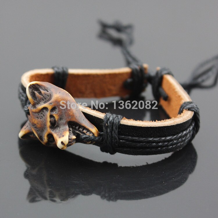 Senhua! seje drenge håndvævede amulet ulvehoved charme læderarmbånd surfer armbånd  mb85