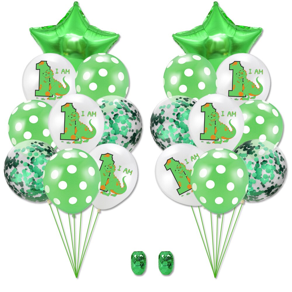 Globos de dinosaurio de dibujos animados 1st decoración de de cumpleaños dinosaurio de la edad del bebé globos bandera Banner Animal suministros: 20pcs  SET NO 5