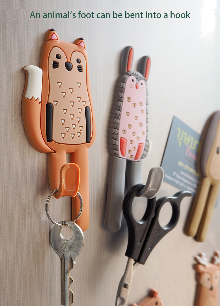 Cute Animal Magnetic Hooks Removable Fridge Sticker Refrigerator Message Non-trace Magnet Coat Hanger Key Holder Storage Hook