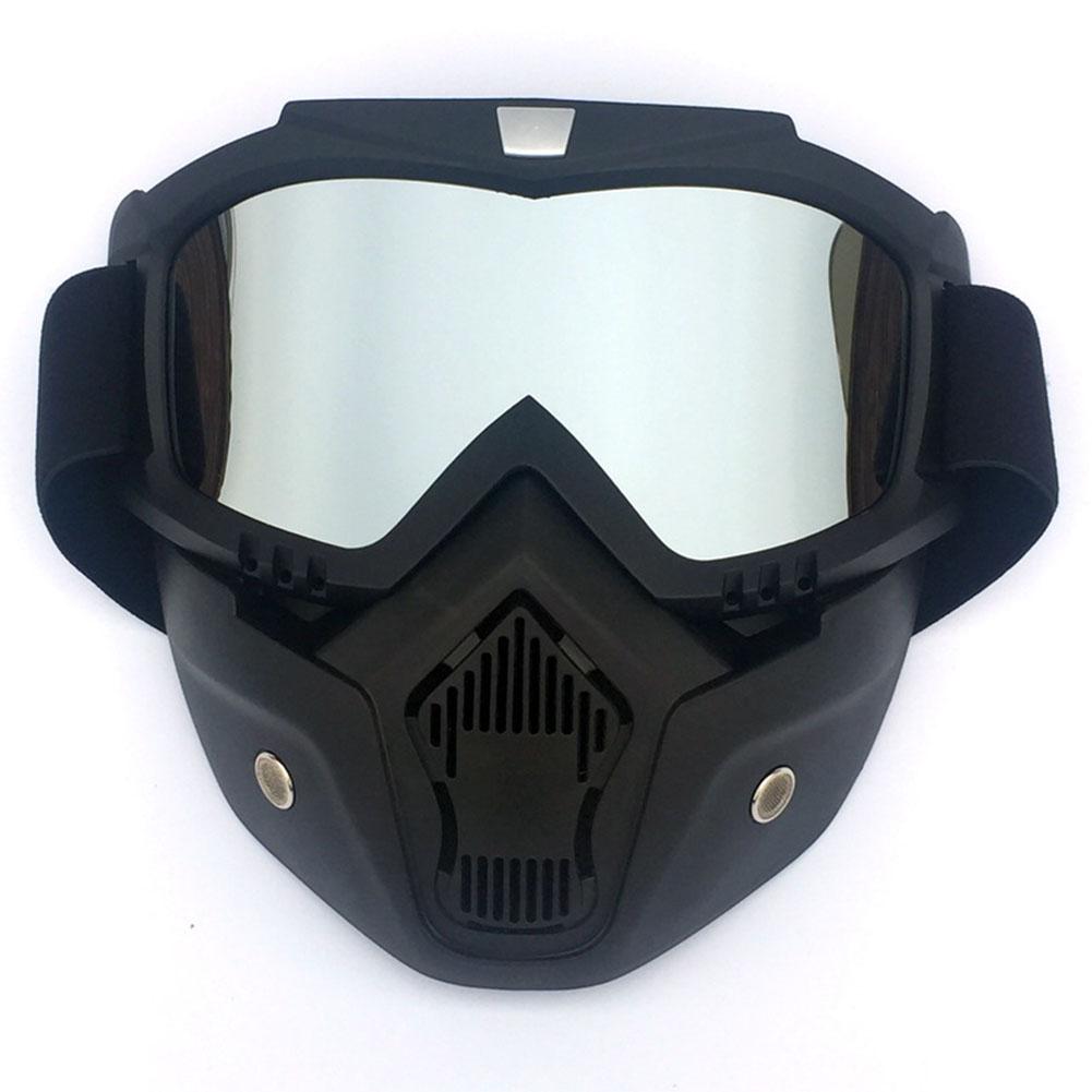 Erwachsene Motorrad Helm Staubdicht Gesicht Maske Atemschutz Motocross Brille Gläser Sicherheit Schutz Brillen Volle Gesicht Shiled: blk And silver lens