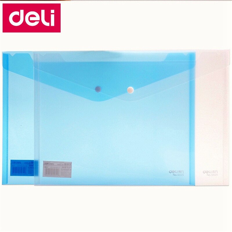 10PCS/LOT Deli 5505/5501 File pocket with button Elastic closure folder documents pocket folder A4 size Blue & white