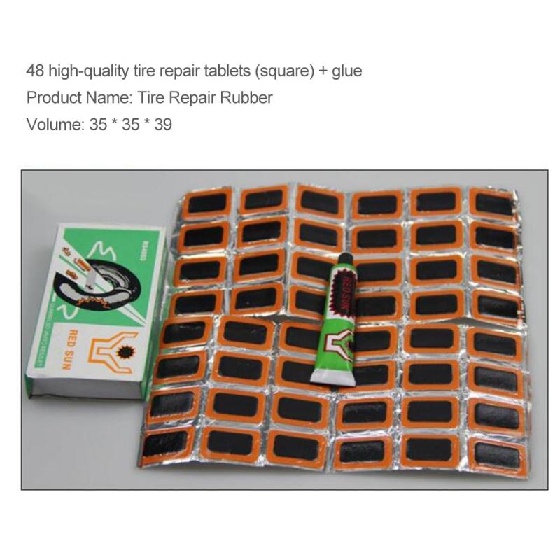 Bike Tire Repair Rubber Puncture Patch No Glue Bicycle Tyre Puncture Patches Quick Drying Cycling MTB Road Bicycle Accessories: 48pcs and glue