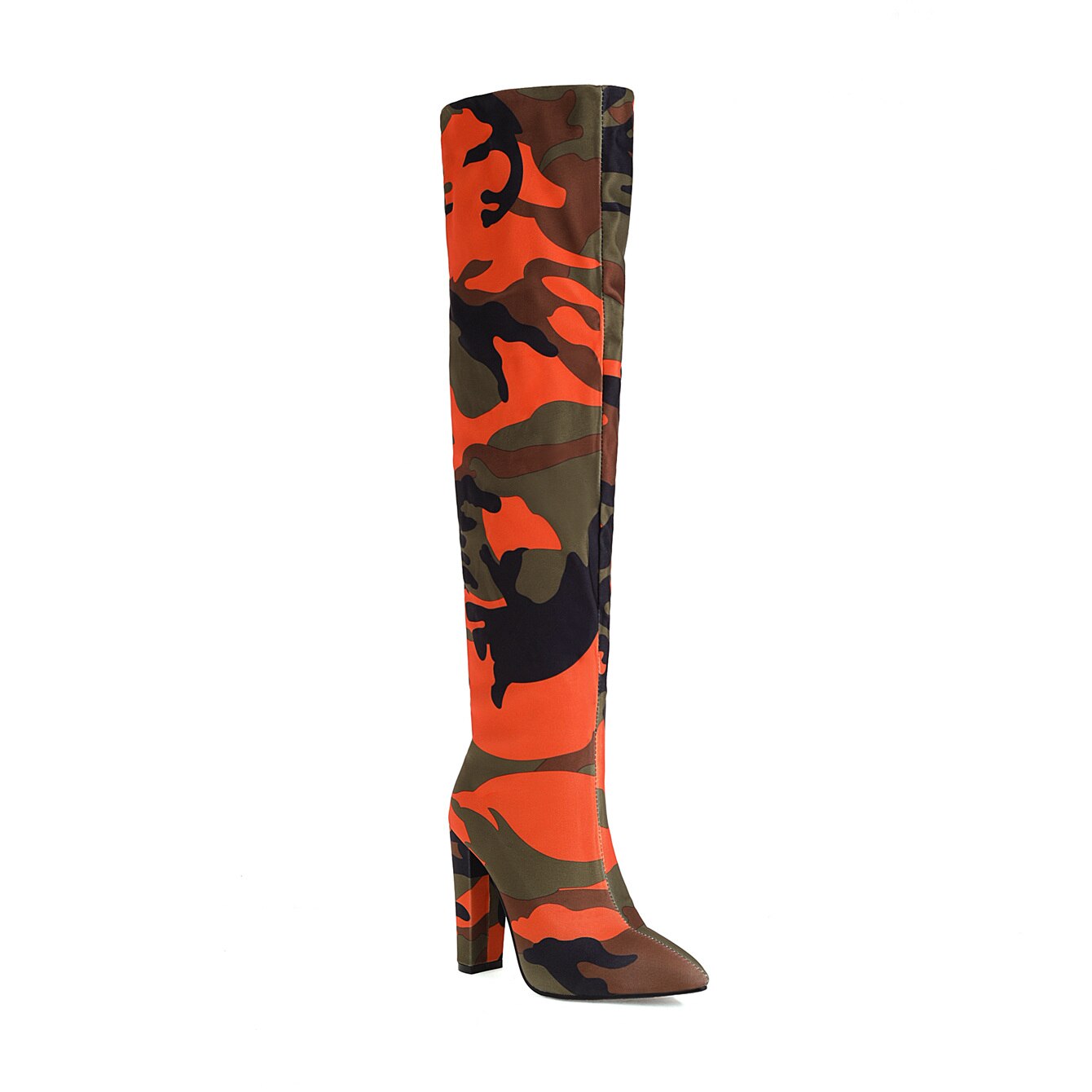 Botas por encima de la rodilla con tacón grueso y estampado, botines con estampado de Graffiti, estampado de flores, Camuflaje, patrón étnico: Multicolor / 35