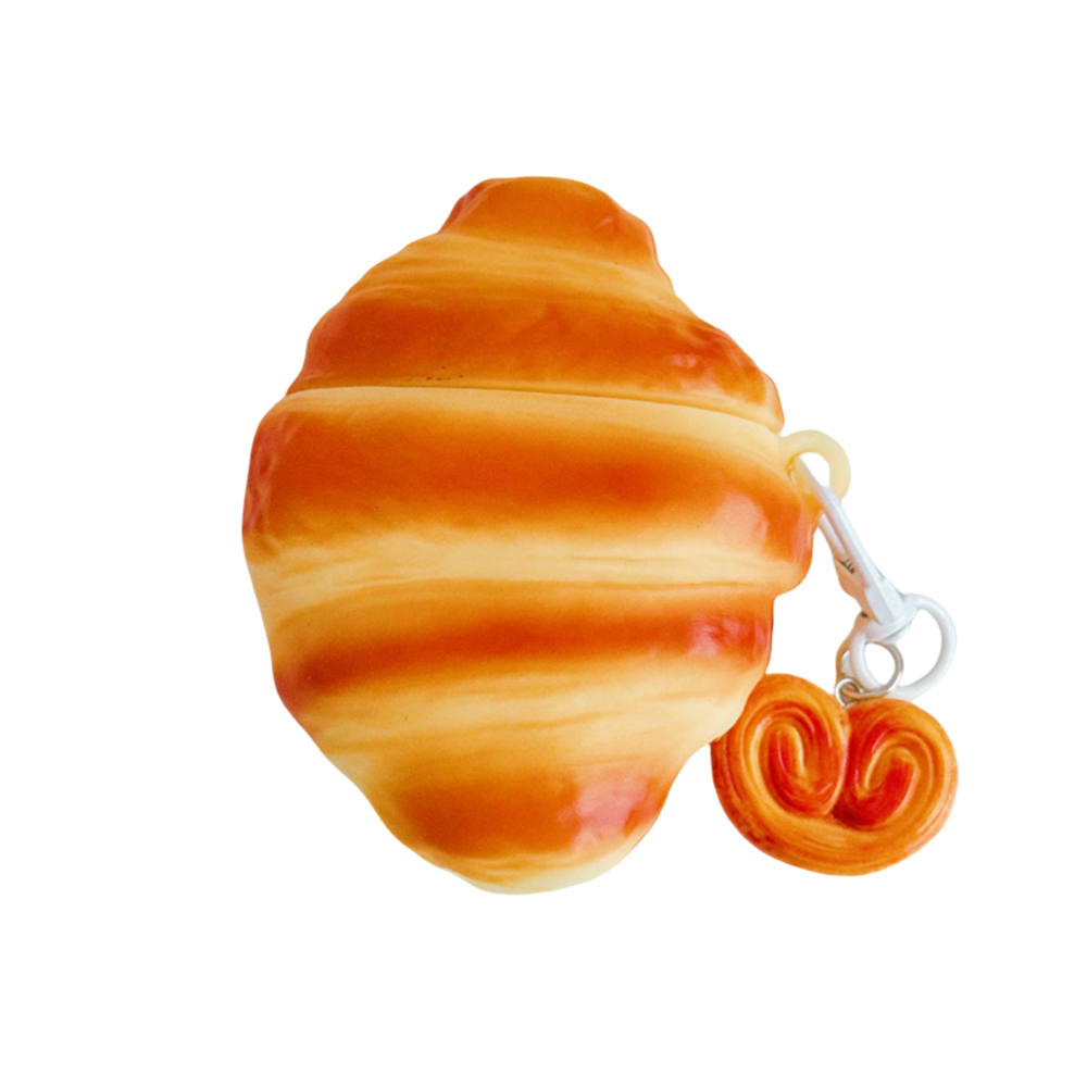 Für Apple AirPods 1 2 3 4 Pro 2 Hülle 3D Croissant Silikon Kopfhörer Schutzhülle mit Anhänger Kopfhörerhülle: XS / Silber